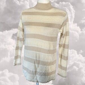 Vintage 80s Cream Grandma Style Striped Sweater With Shoulder Pads size S